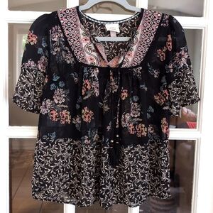 Women's XS Knox Rose Flowy Semi-Sheer Shirt Top Blouse Tassel Detail
